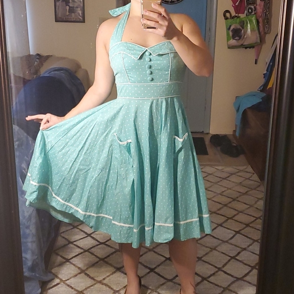 Hell Bunny Dresses & Skirts - Hell Bunny teal polka dot pin up dress L